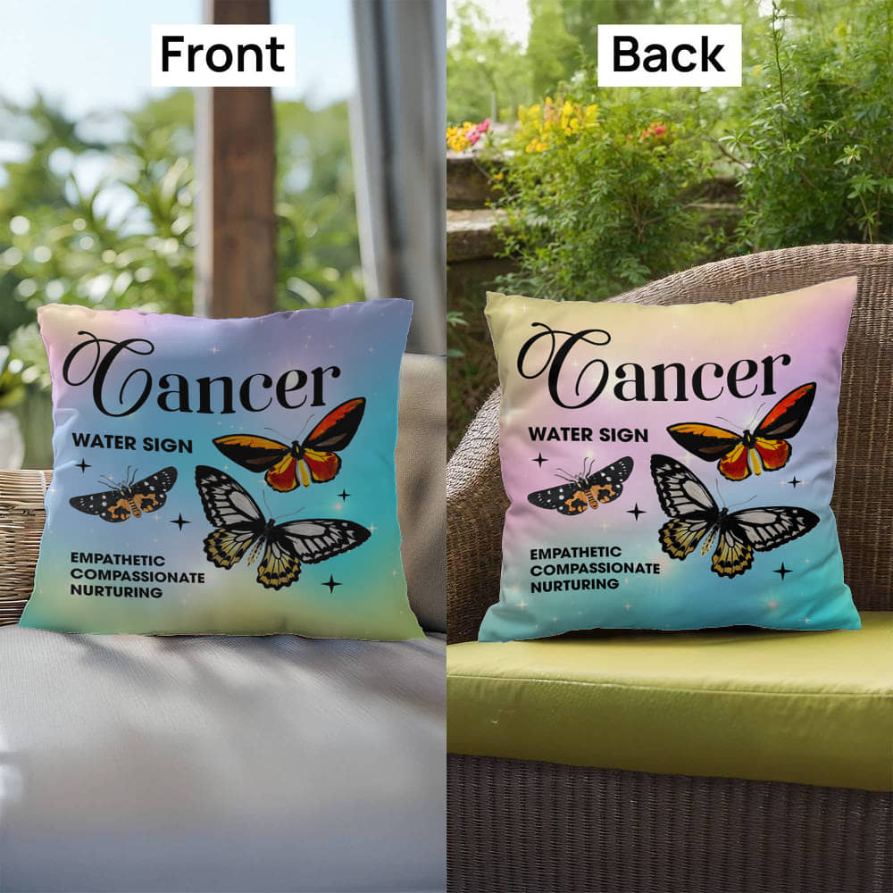 Cancer Butterfly Indoor/Outdoor Pillow – Zodiac Astrology Decor, Boho Accent for Home & Patio