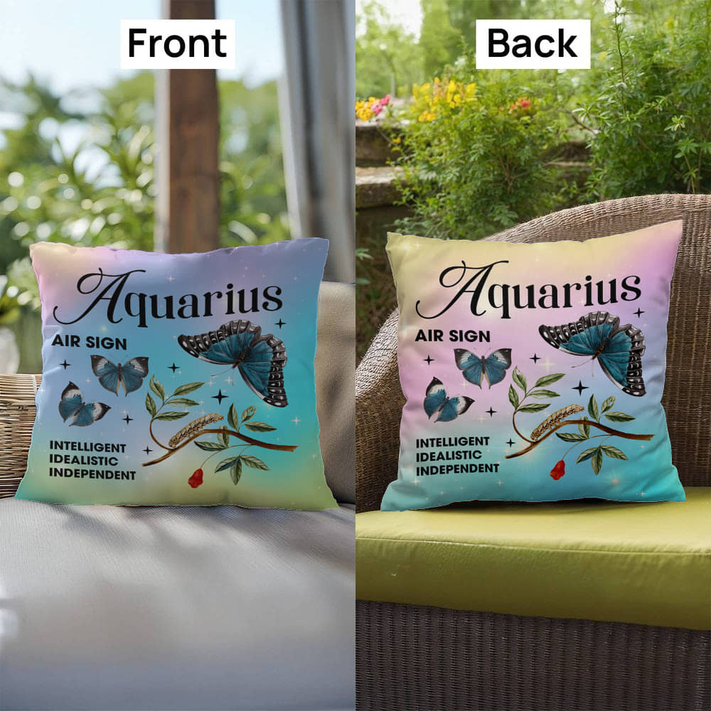 Aquarius Butterfly Indoor/Outdoor Pillow – Zodiac Astrology Decor, Boho Accent for Home & Patio