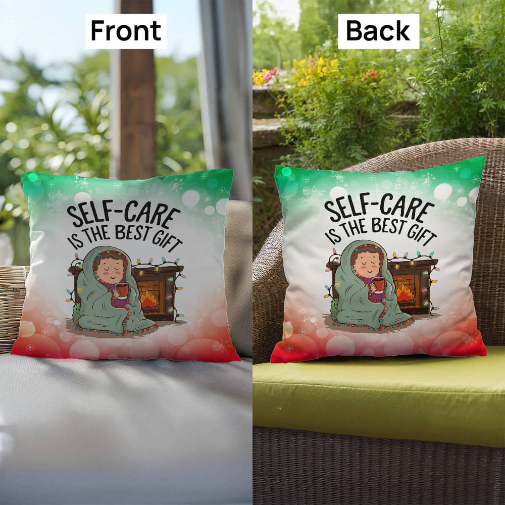 Self-Care is the Best Gift Throw Pillow - Christmas wellness holiday gift decorative pillow