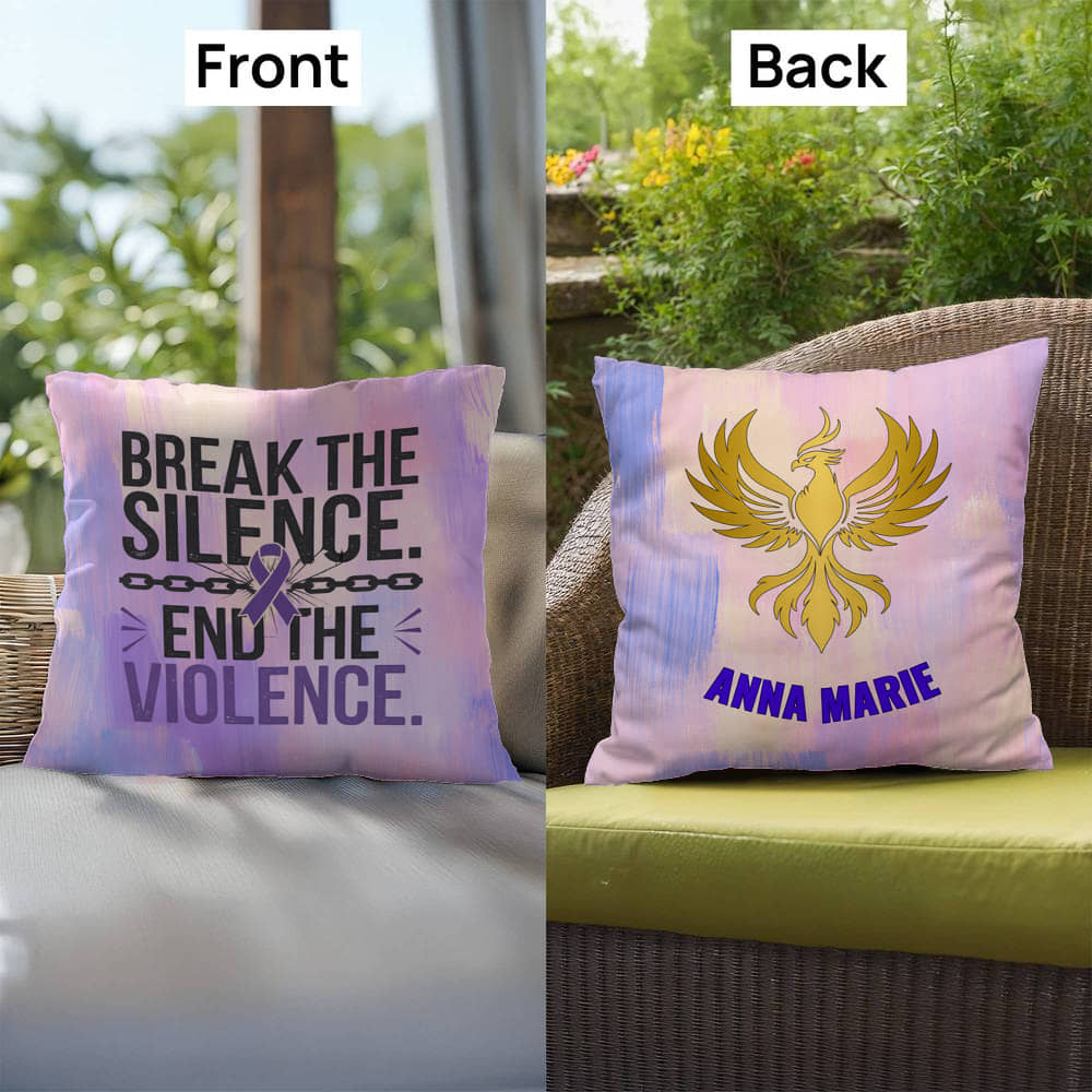 Rise & Reclaim Indoor/Outdoor Pillow – Break the Silence, End Violence