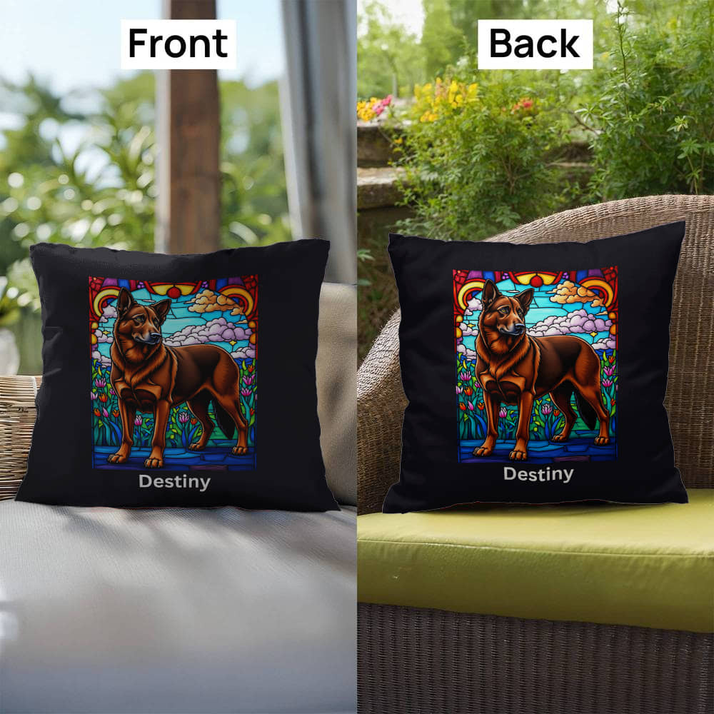German Shepherd (Liver) Indoor/Outdoor Pillow - Personalized Stained Glass Dog Tribute & Comfort Gift