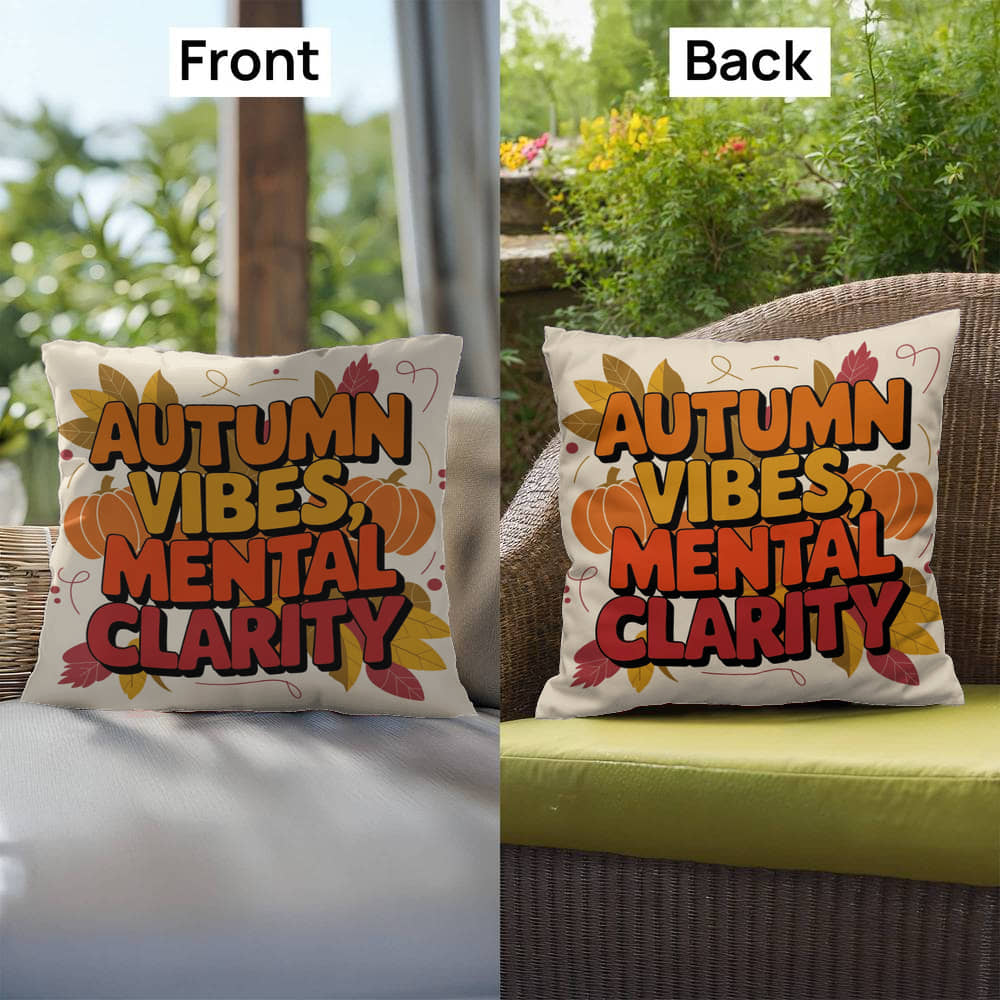 Autumn Vibes, Mental Clarity throw pillow with mindfulness saying and vibrant autumn home décor