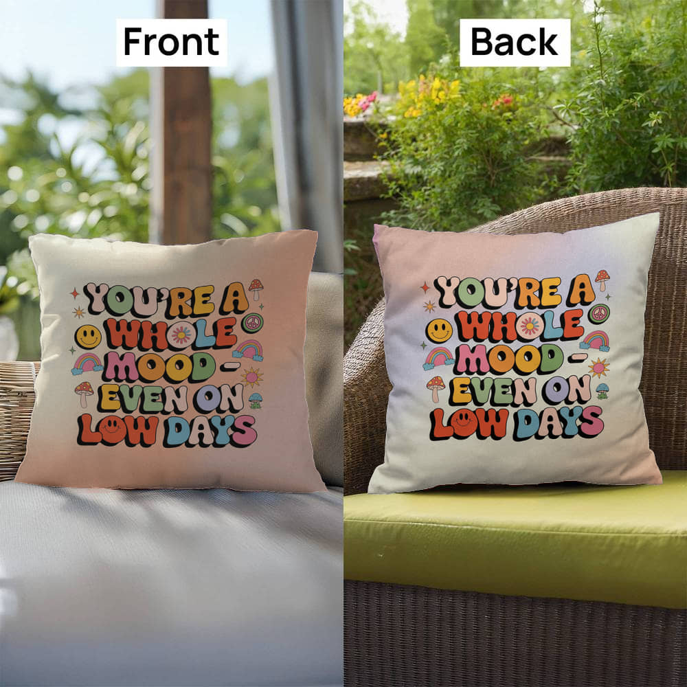 You're A Whole Mood - Even On Low Days: Indoor/Outdoor Pillow - Groovy Affirmation for Emotional Wellness & Positive Vibes