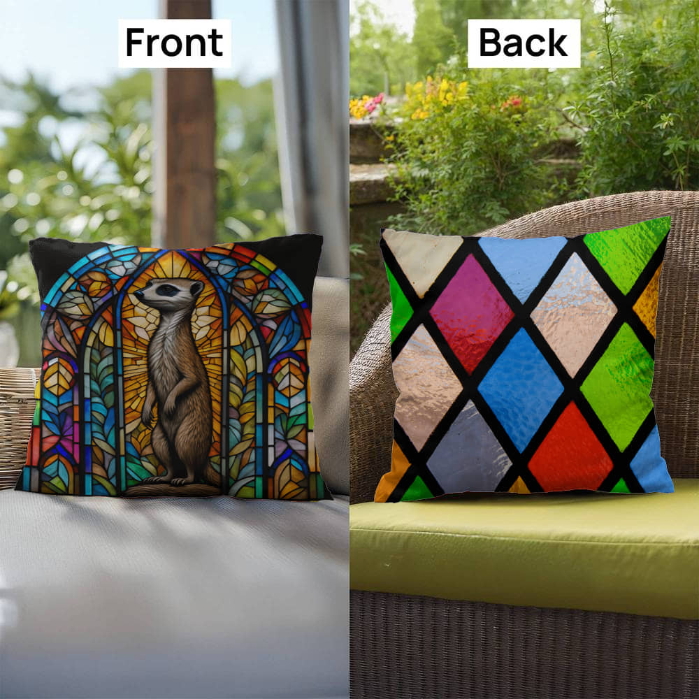 Meerkat stained glass throw pillow, desert wildlife decor, indoor outdoor home accent pillow