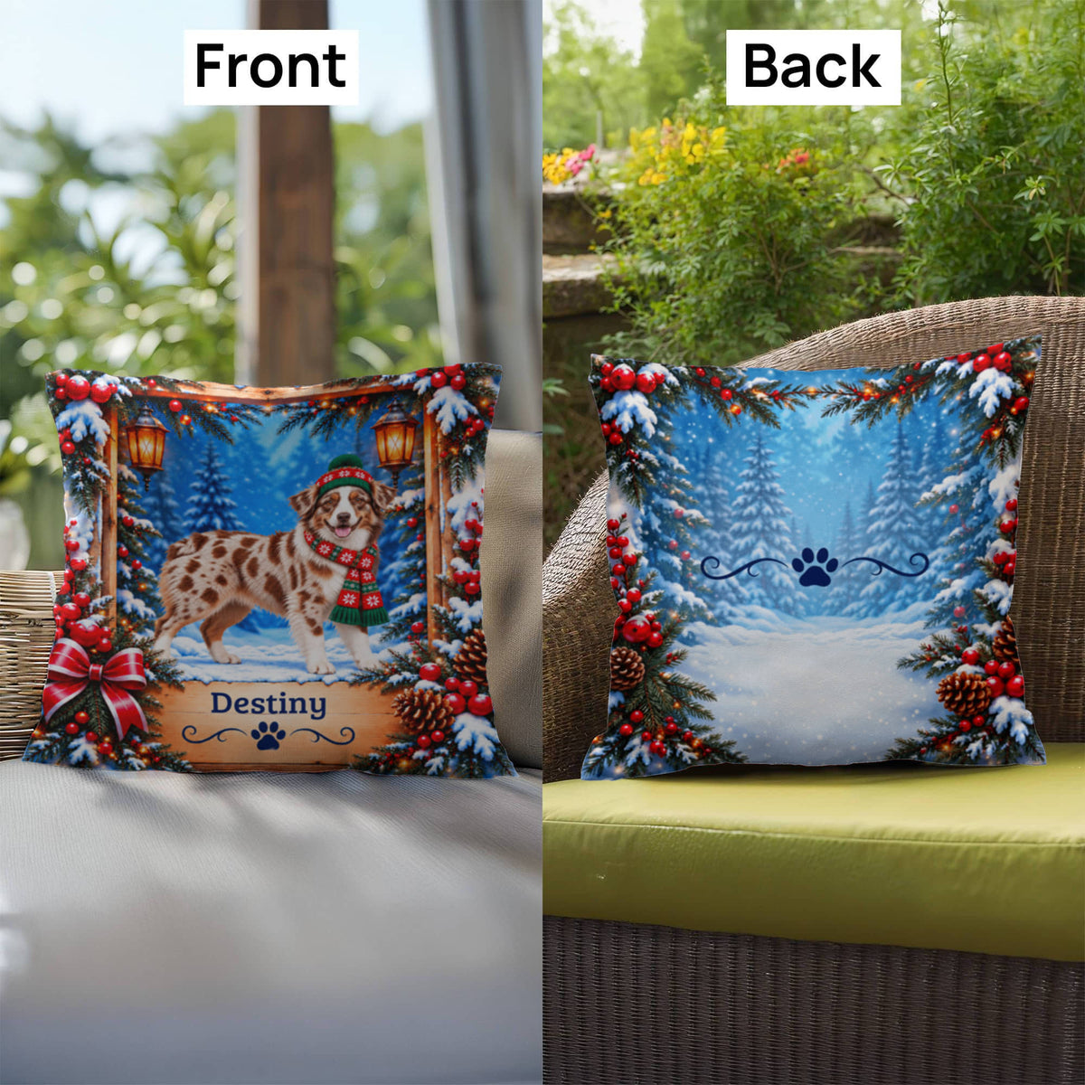 Australian Shepherd (Red Merle & White Bi Coat) - Personalized Dog Pillow, Cozy Woodland Gift