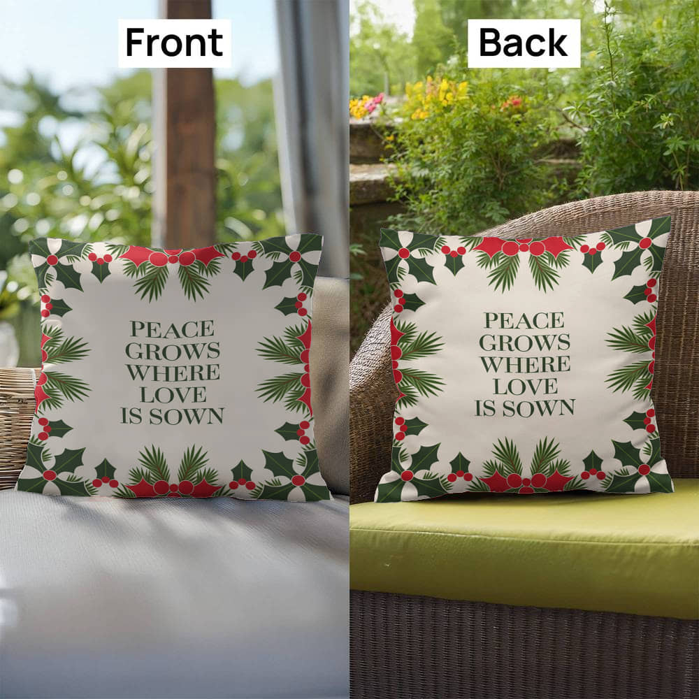 Peace Grows Where Love Is Sown Throw Pillow - Calming Christmas home décor for reflection