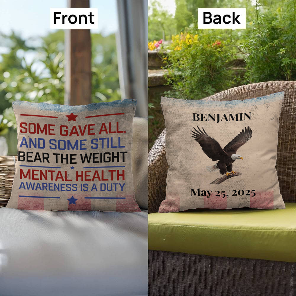 Some Gave All personalized tribute pillow for veterans, Memorial Day remembrance, and PTSD mental health support