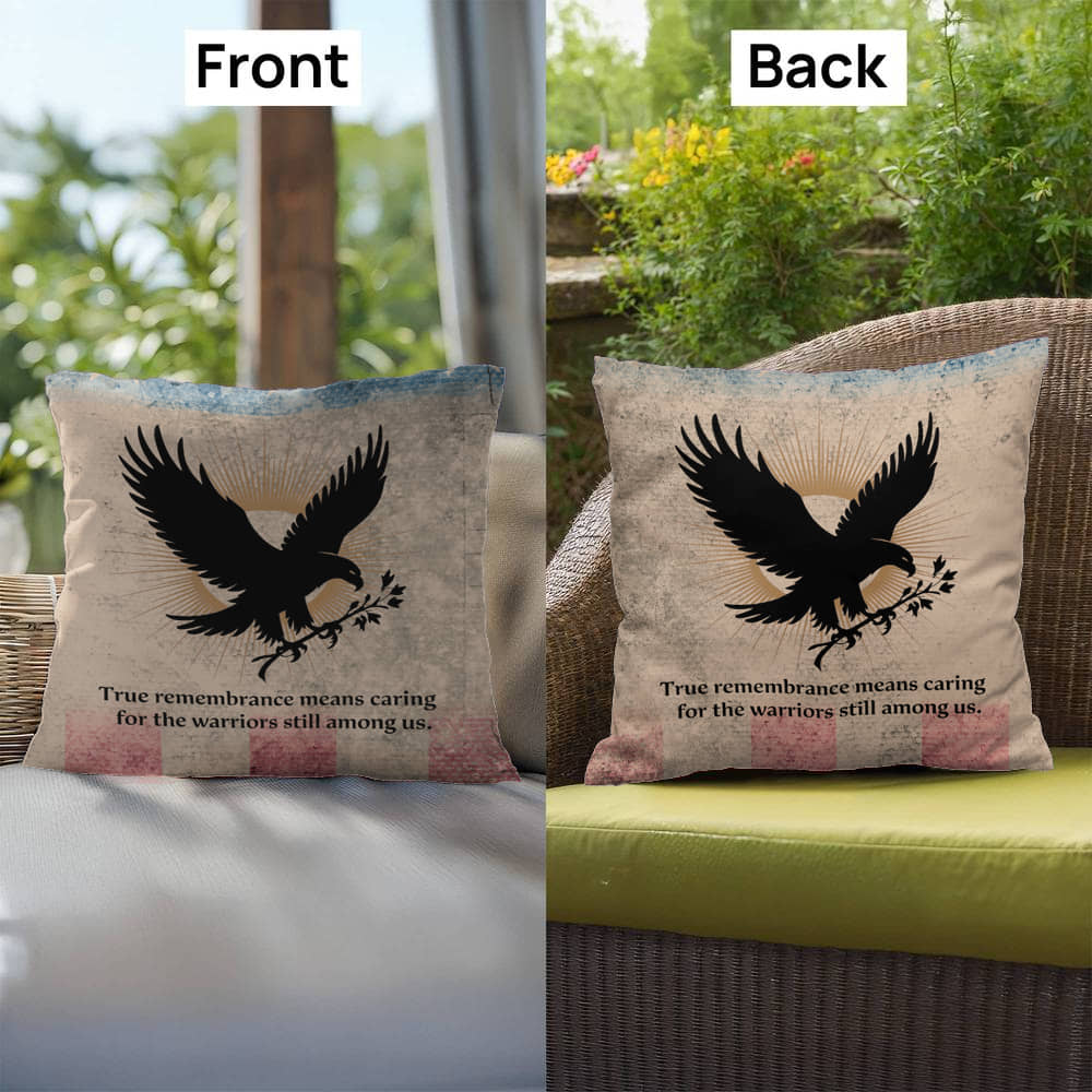 True Remembrance Means Caring Indoor/Outdoor Pillow: Resilient Comfort - Mental Health & Memorial Tribute