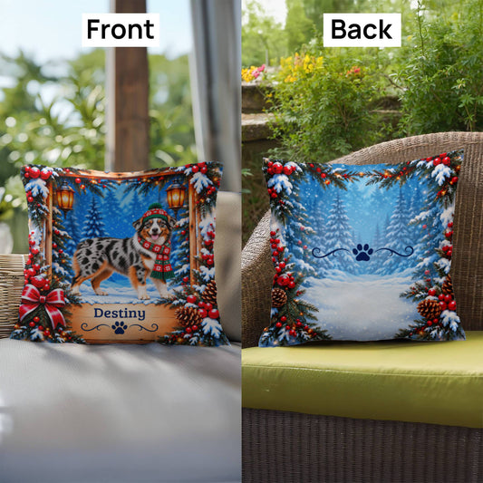 Australian Shepherd (Blue Merle Tri, Amber Eyes) - Personalized Winter Pillow for Aussie Lovers - MySisterIsAsurvor