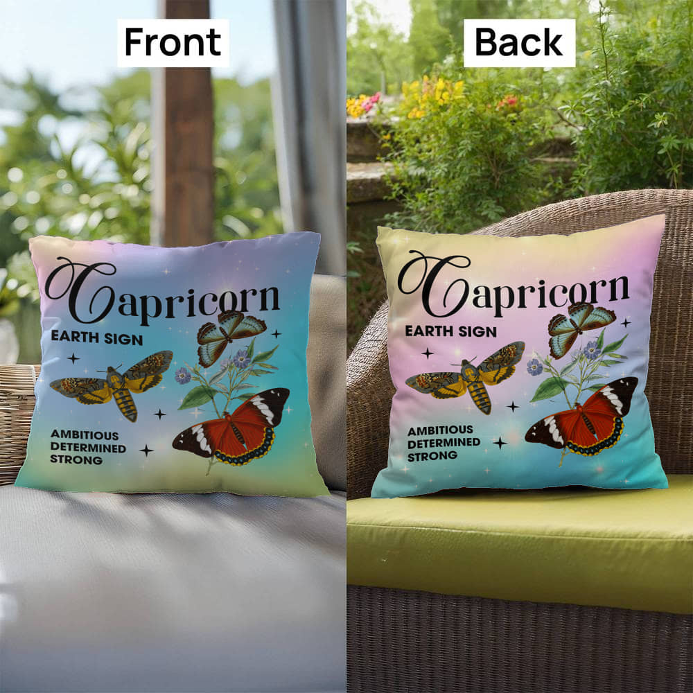 Capricorn Butterfly Indoor/Outdoor Pillow – Zodiac Astrology Decor, Boho Accent for Home & Patio