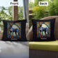 Doberman Pinscher (Blue & Rust) Indoor/Outdoor Pillow - Personalized Stained Glass Dog Tribute & Comfort Gift