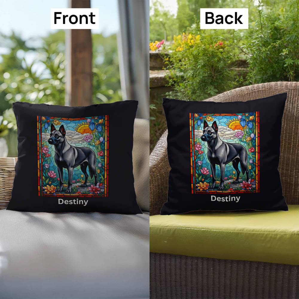 Belgian Malinois (Gray) Indoor/Outdoor Pillow - Personalized Stained Glass Dog Tribute & Comfort Gift
