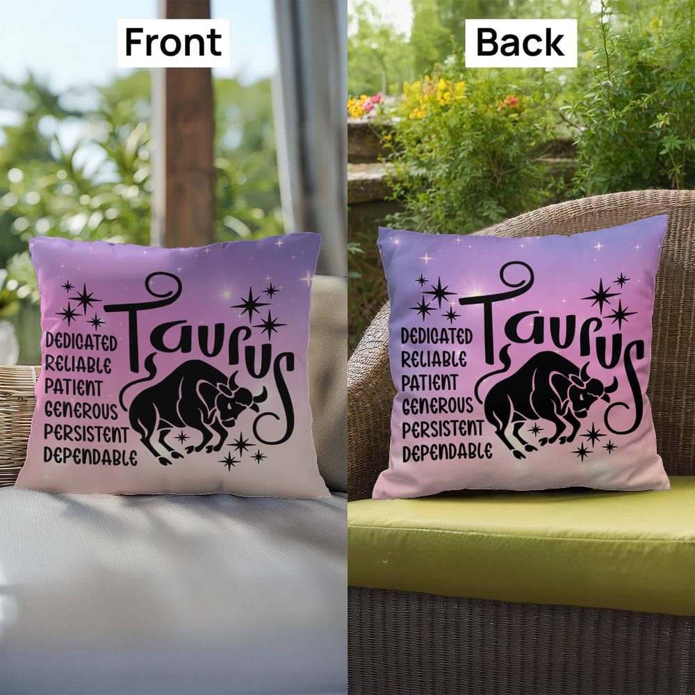 Taurus Indoor/Outdoor Pillow – Zodiac Astrology Decor, Boho Accent for Home & Patio