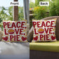 Peace, Love, Pie throw pillow with colorful fall design and mindfulness quote for seasonal comfort
