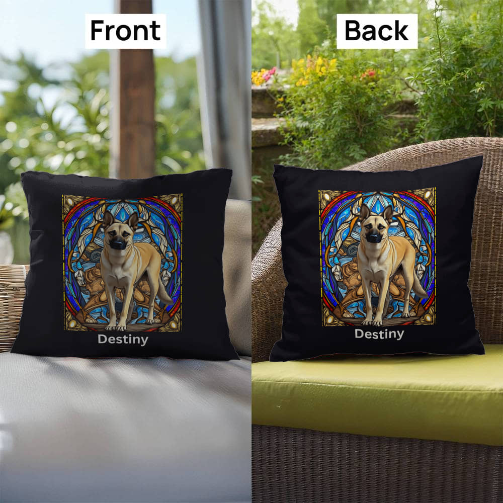 Belgian Malinois (Cream) Indoor/Outdoor Pillow - Personalized Stained Glass Dog Tribute & Comfort Gift