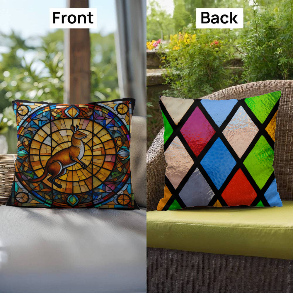 Kangaroo stained glass throw pillow, wildlife animal home decor, indoor outdoor accent pillow