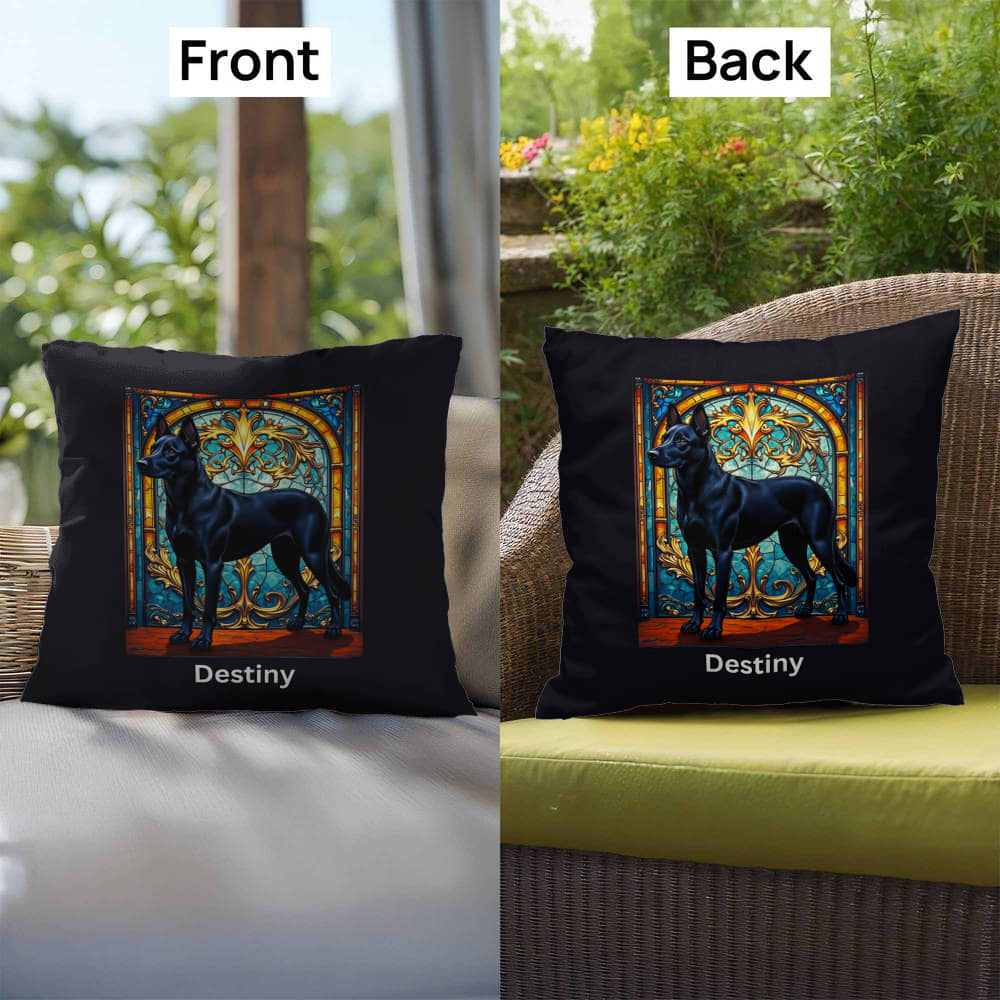 Belgian Malinois (Black) Indoor/Outdoor Pillow - Personalized Stained Glass Dog Tribute & Comfort Gift