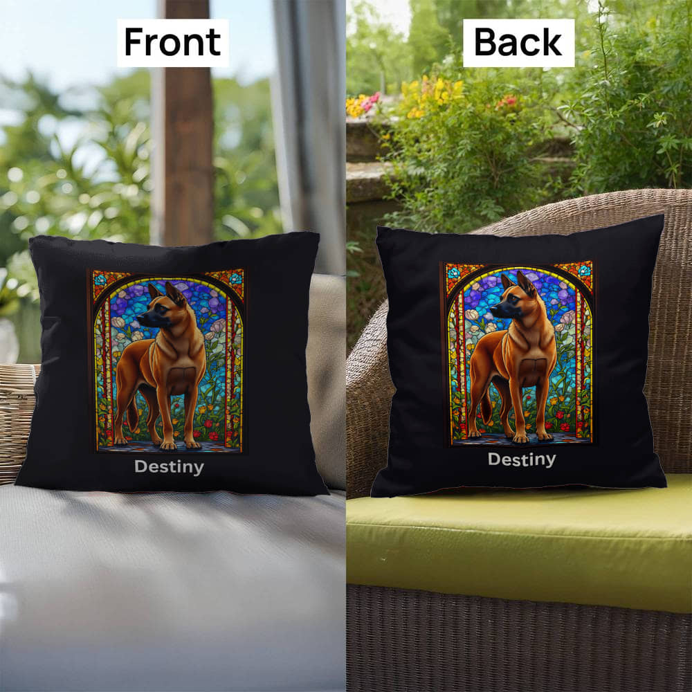 Belgian Malinois (Red) Indoor/Outdoor Pillow - Personalized Stained Glass Dog Tribute & Comfort Gift