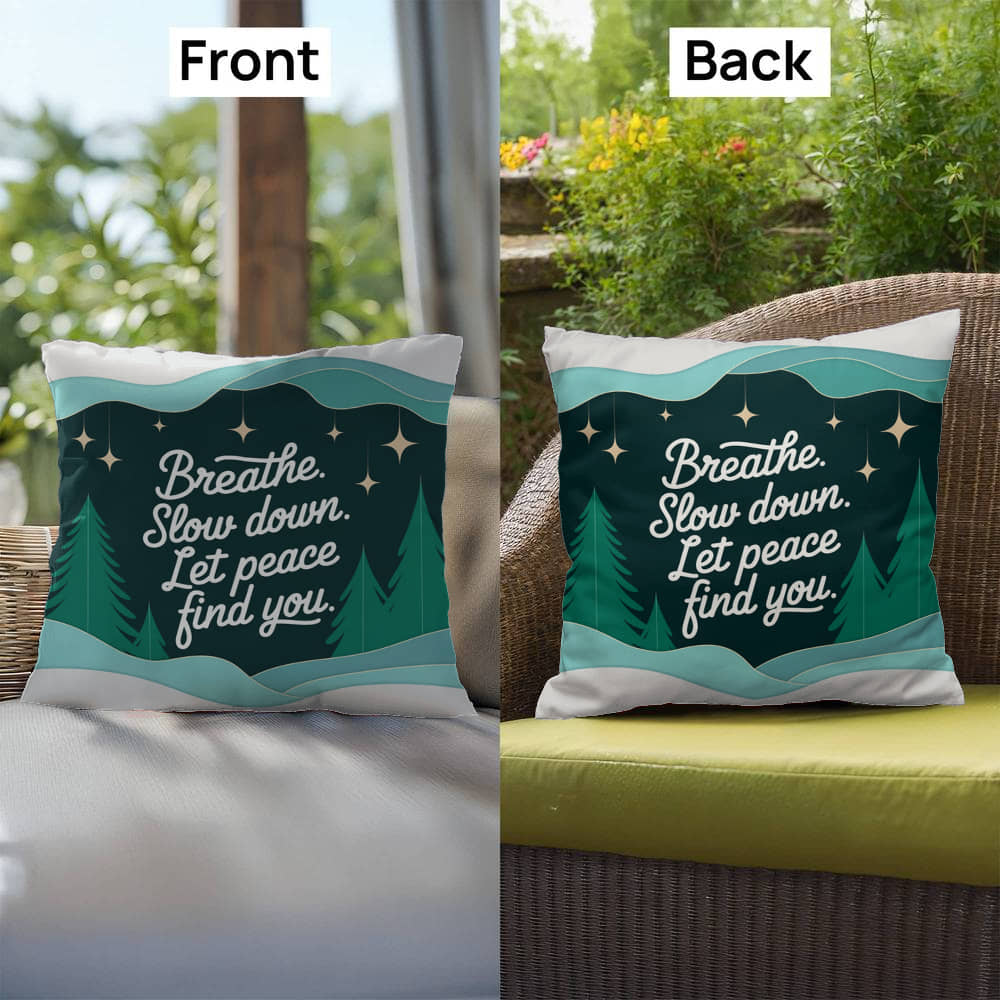 Breathe. Slow Down. Let Peace Find You Throw Pillow - Tranquil holiday décor for inner calm