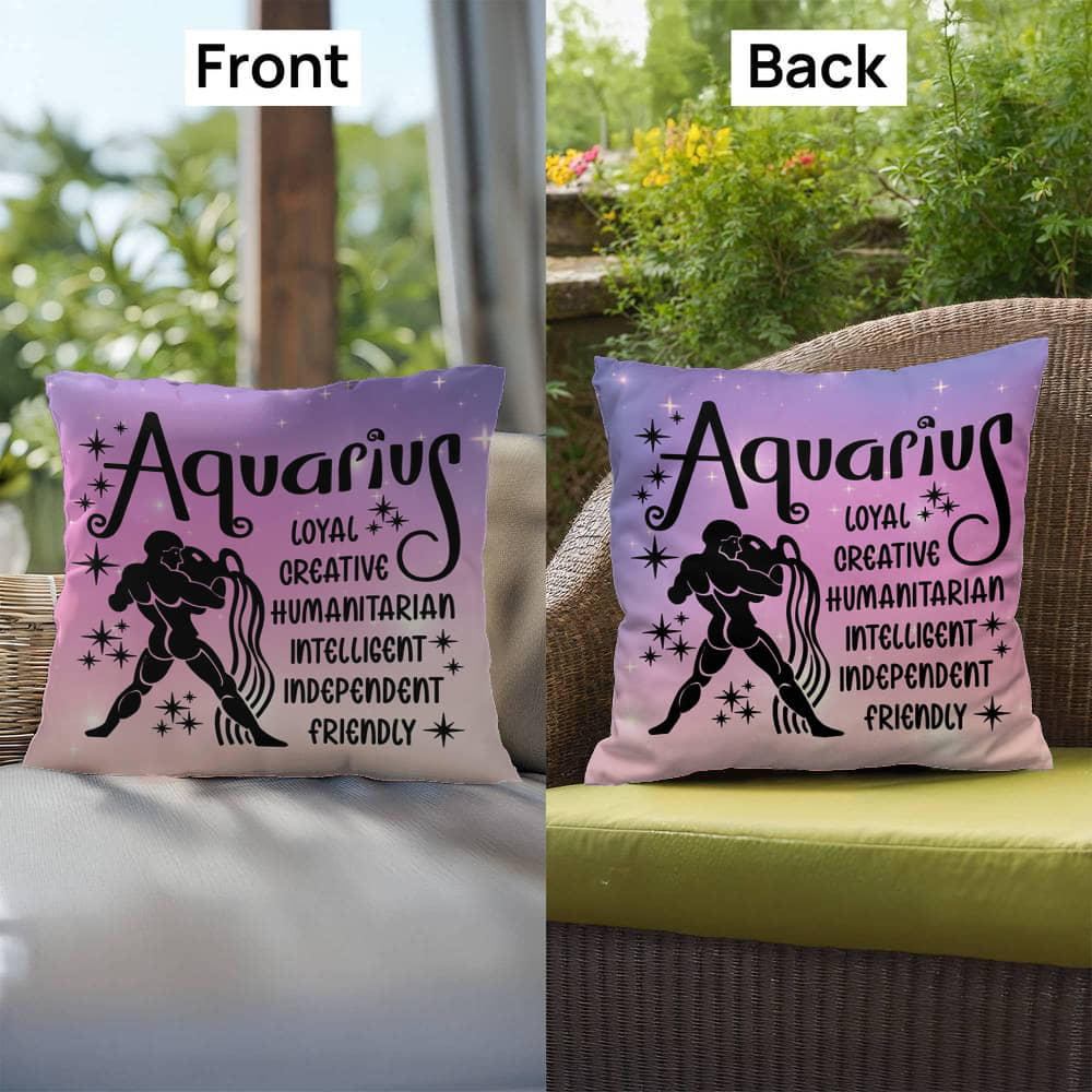 Aquarius Indoor/Outdoor Pillow – Zodiac Astrology Decor, Boho Accent for Home & Patio