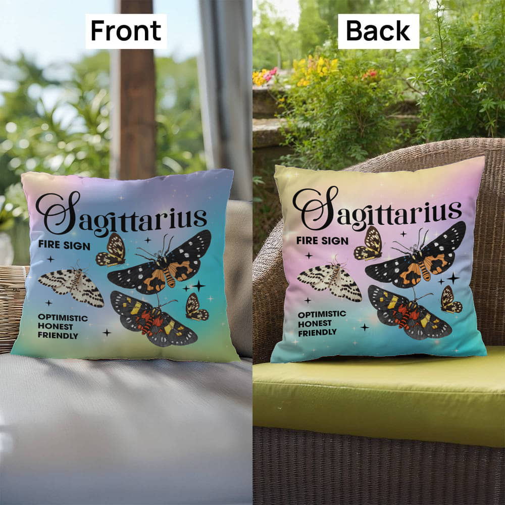 Sagittarius Butterfly Indoor/Outdoor Pillow – Zodiac Astrology Decor, Boho Accent for Home & Patio