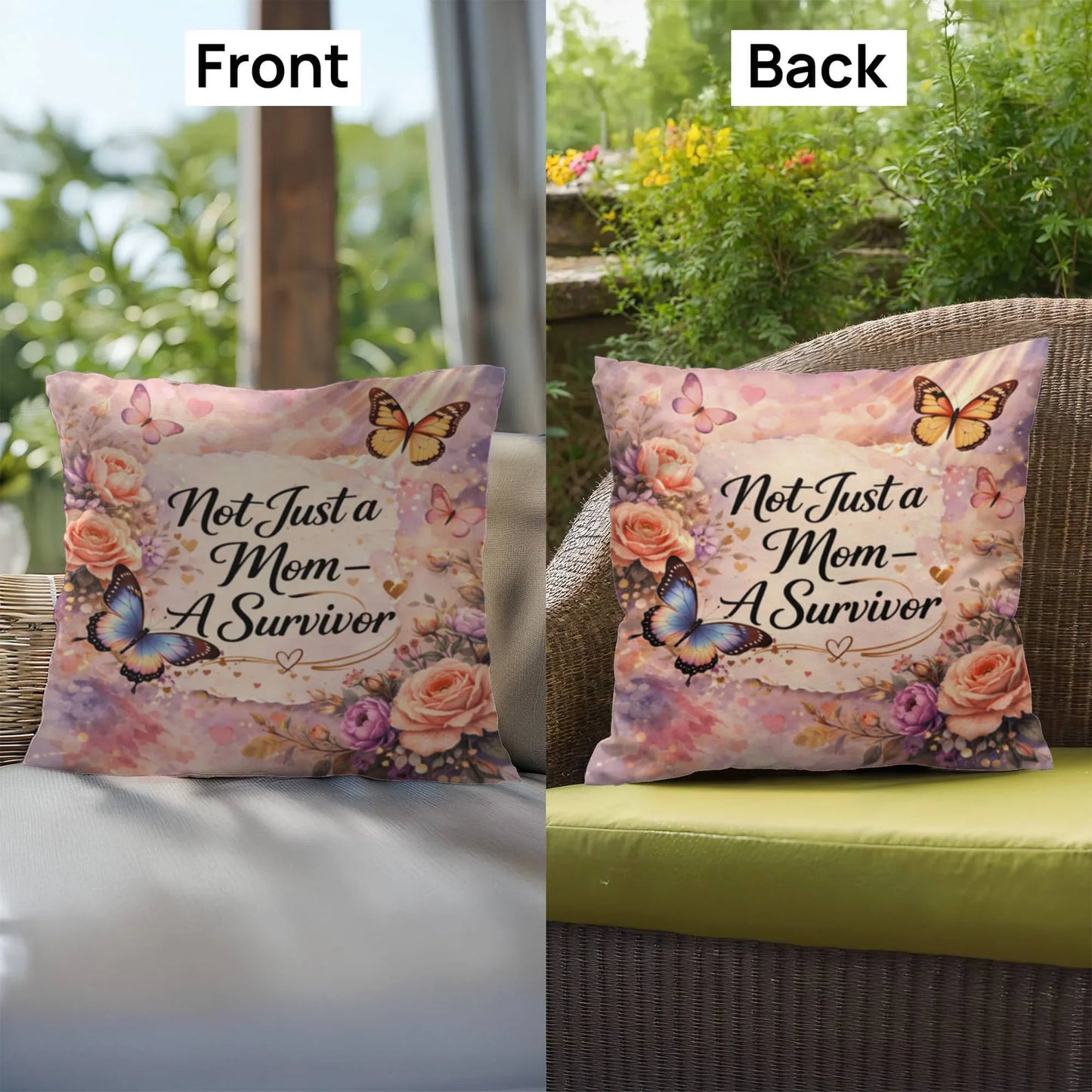 Shop our premium not just a mom a survivor throw pillow from MySisterIsASurvivor.