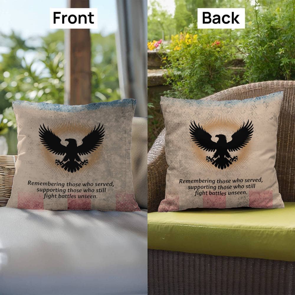 Remembering Those Who Served Indoor/Outdoor Pillow: Resilient Comfort - Mental Health & Memorial Tribute
