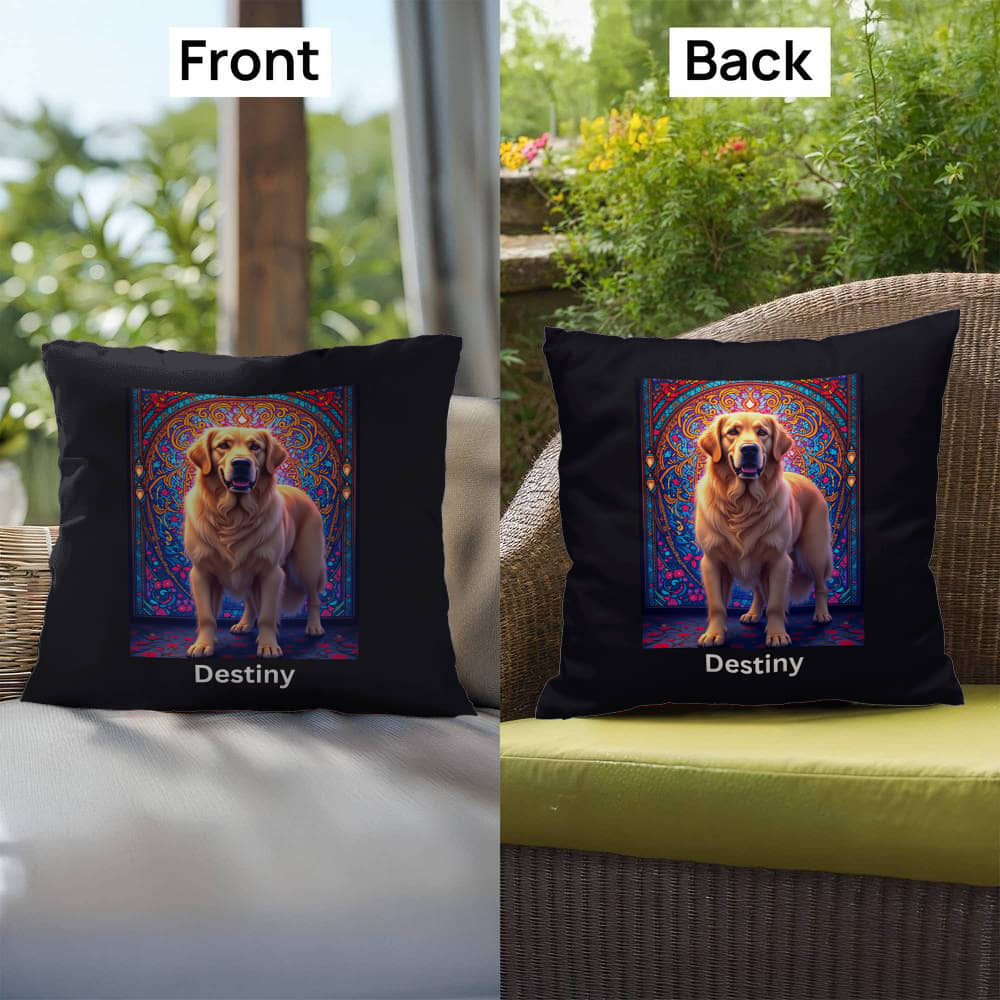 Light Cream Golden Retriever indoor/outdoor pillow, custom dog lover throw pillow for home