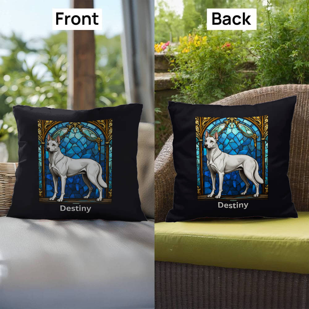 Belgian Malinois (White) Indoor/Outdoor Pillow - Personalized Stained Glass Dog Tribute & Comfort Gift