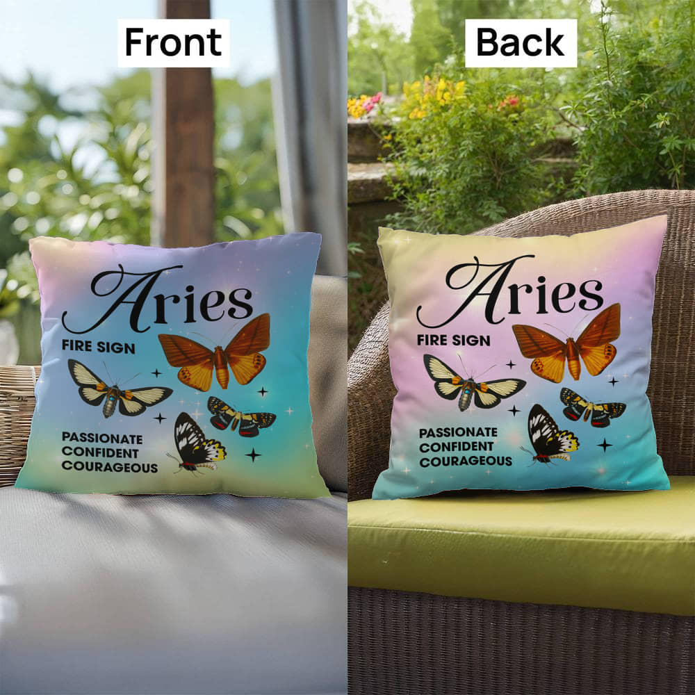 Aries Butterfly Indoor/Outdoor Pillow – Zodiac Astrology Decor, Boho Accent for Home & Patio