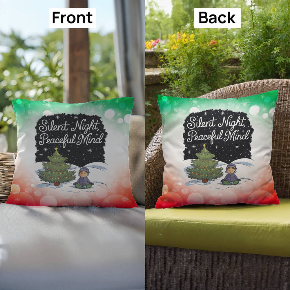 Silent Night, Peaceful Mind Throw Pillow - Calm holiday mental health Christmas gift pillow