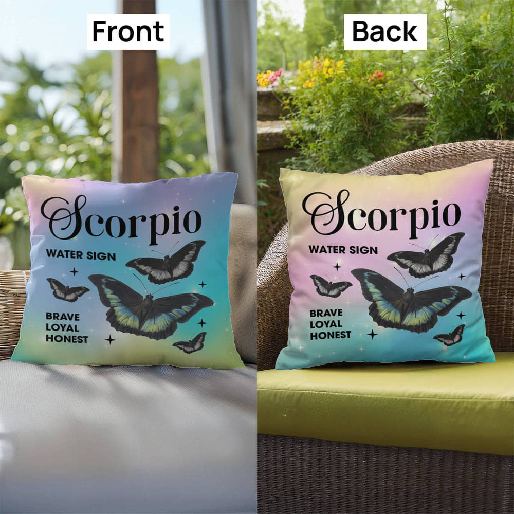 Scorpio Butterfly Indoor/Outdoor Pillow – Zodiac Astrology Decor, Boho Accent for Home & Patio