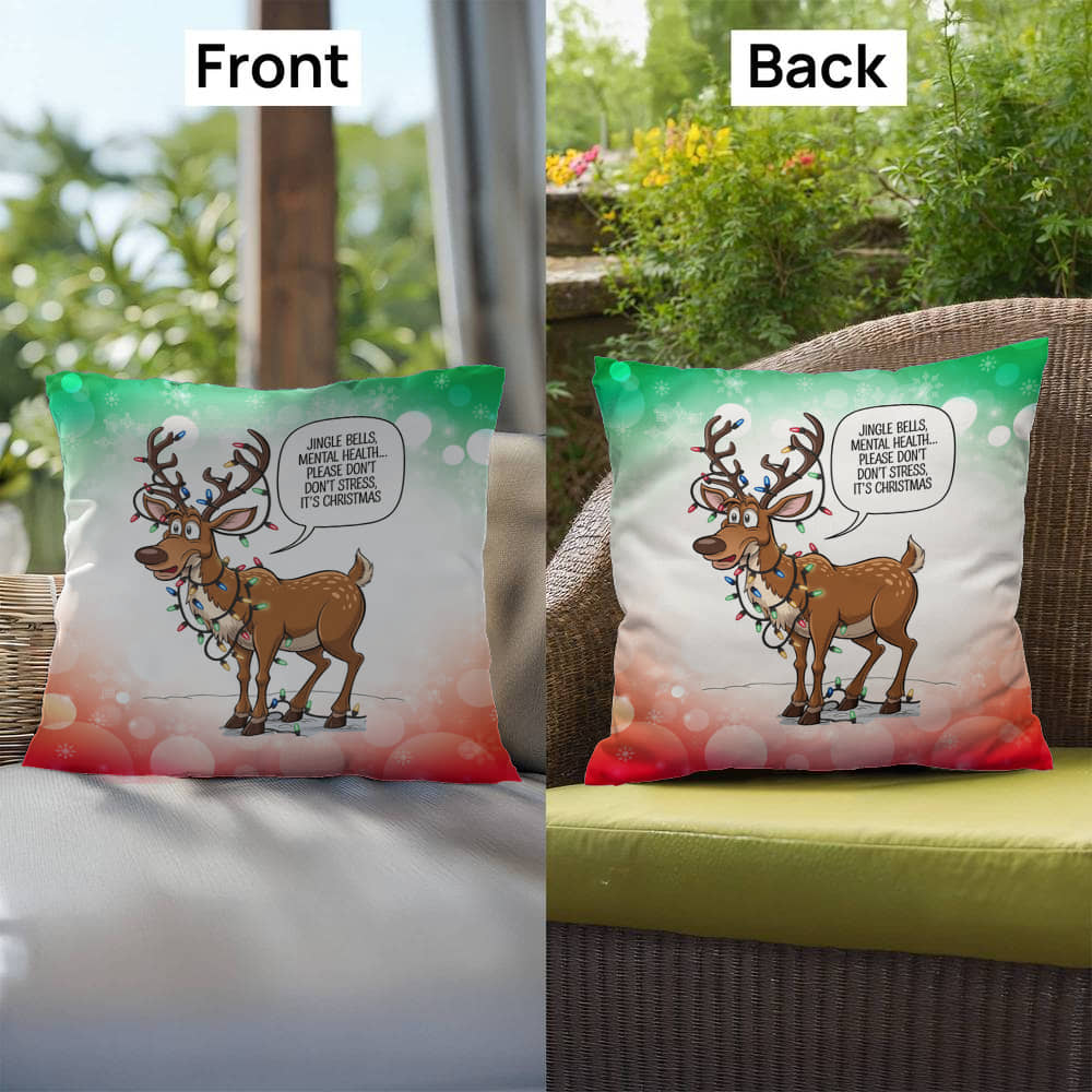 Jingle Bells, Mental Health… Please Don’t Stress Throw Pillow - Funny holiday décor pillow