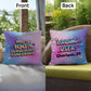 "100% Downloaded Confidence" statement pillow with customizable Y2K design and sparkly digital visuals in a soothing palette