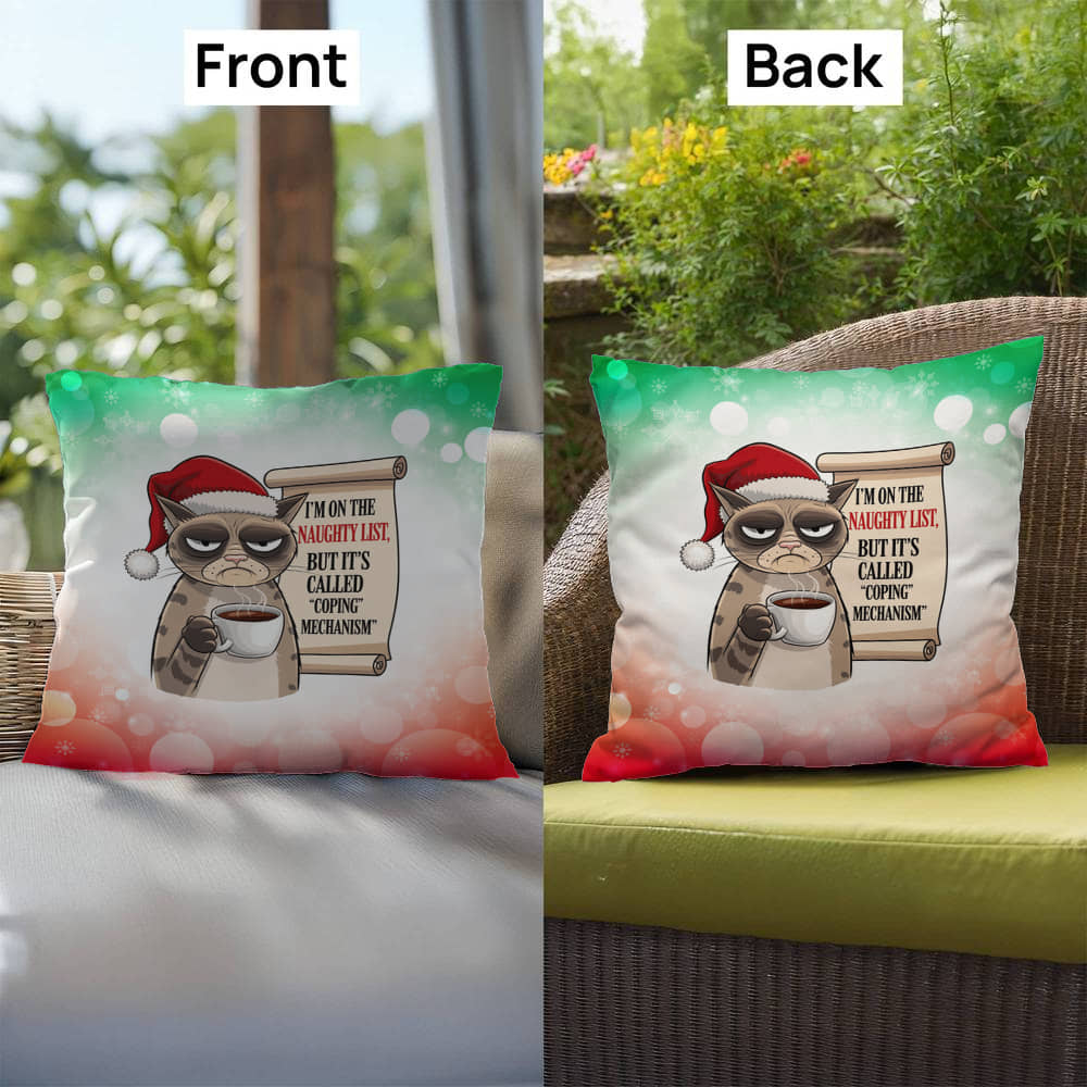 I’m on the Naughty List (Cat) Throw Pillow - Funny Christmas pet lover holiday decorative pillow