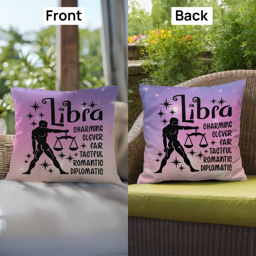 Libra Indoor/Outdoor Pillow – Zodiac Astrology Decor, Boho Accent for Home & Patio