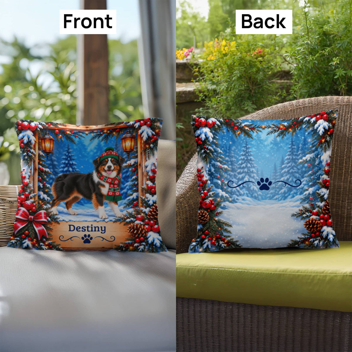 Australian Shepherd (Black Tri-Color Coat) - Personalized Aussie Pillow, Snowy Cabin Companion Gift