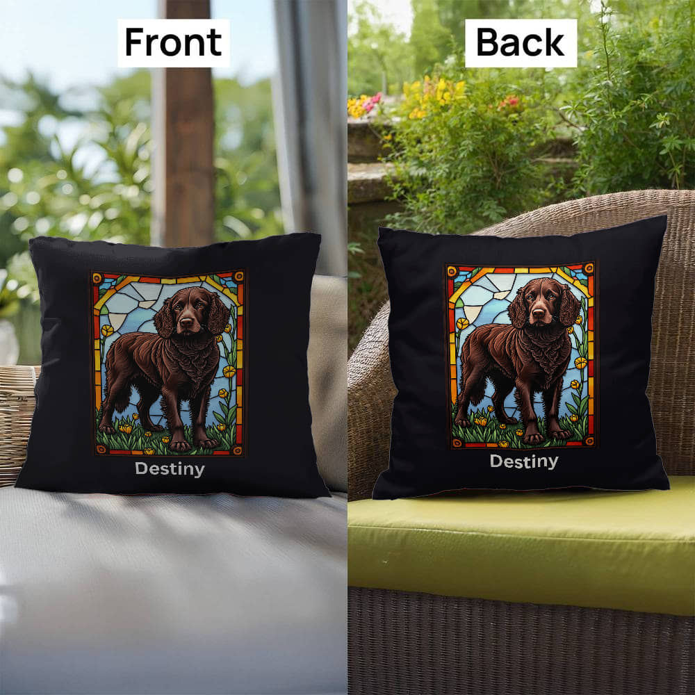 American Water Spaniel Stained Glass Pillow, custom throw for couch, garden, and pet lovers