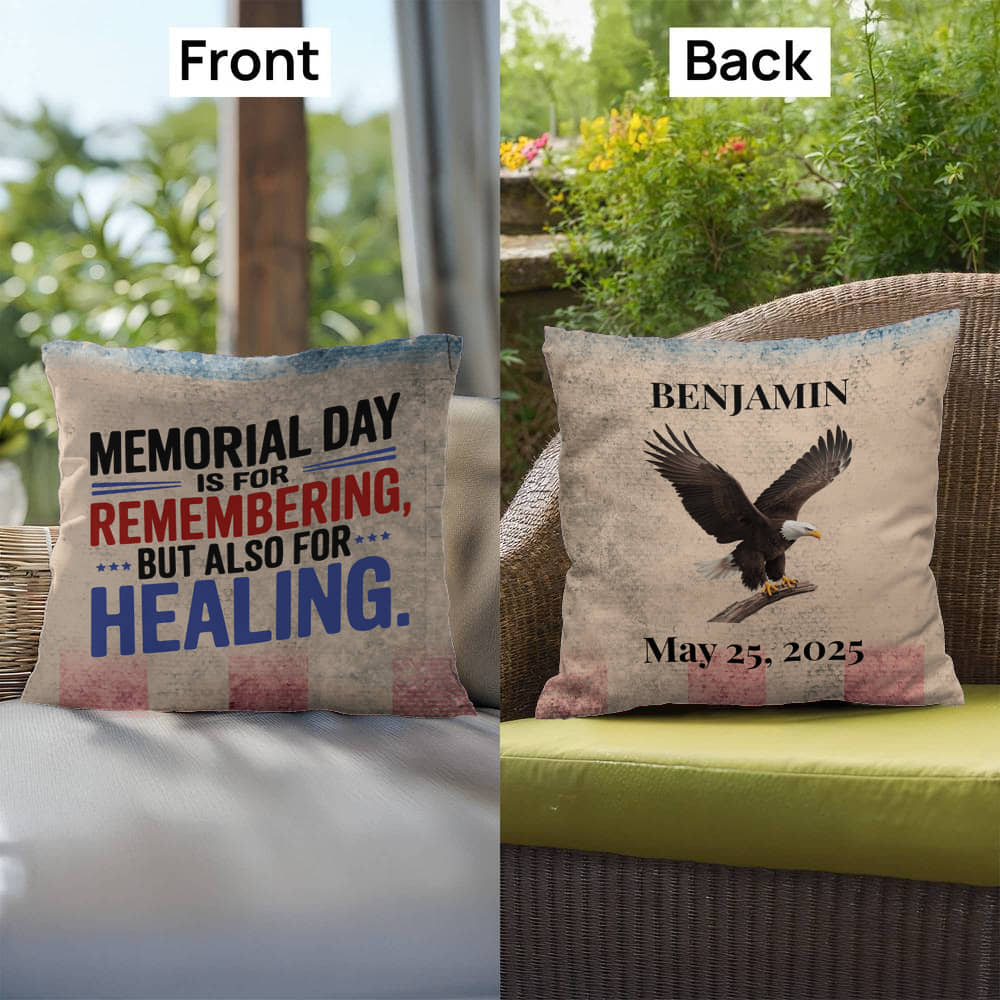 Memorial Day Is for Remembering personalized pillow honoring veterans, PTSD support, and military remembrance