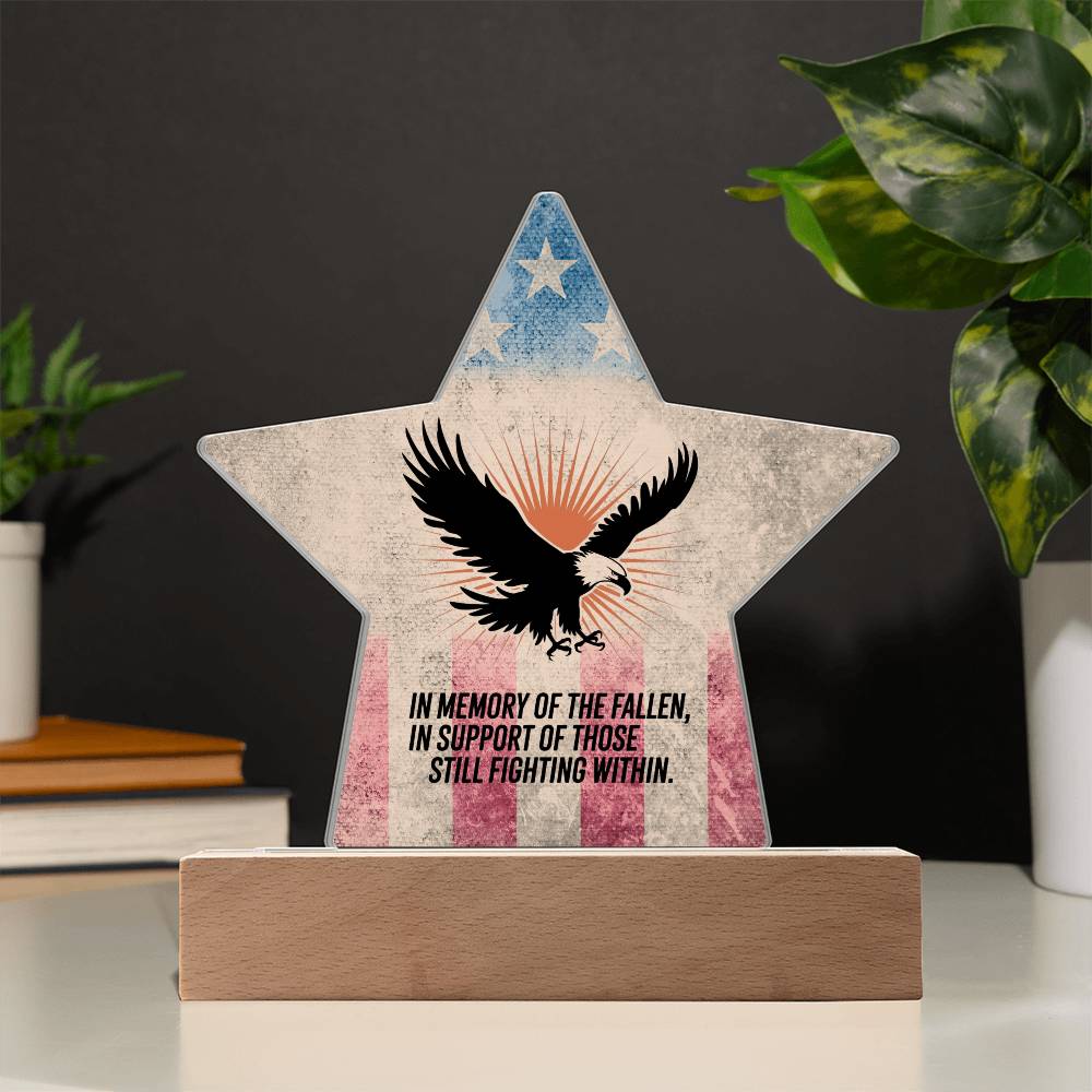In Memory Of The Fallen: Printed Star 7" Acrylic Plaque: Honoring Heroes & Promoting Mental Health Awareness