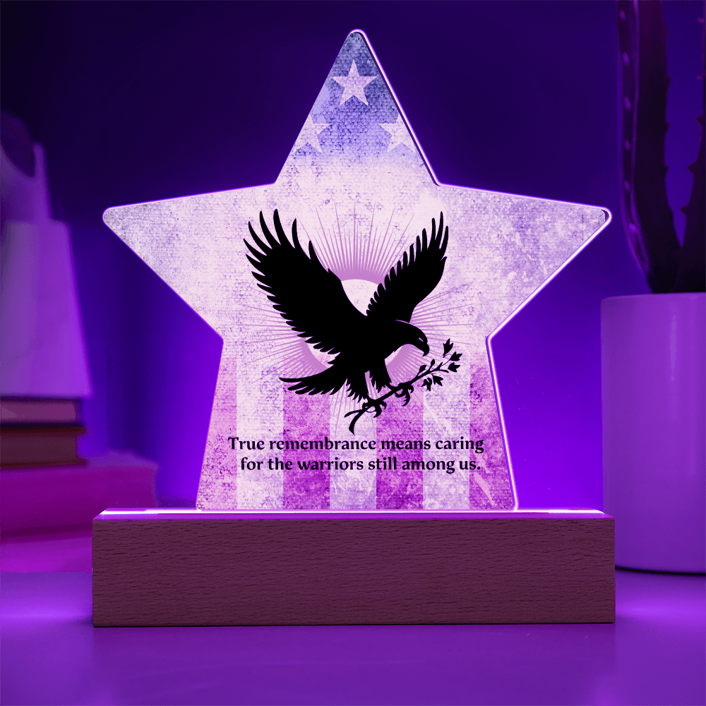 True Remembrance Means Caring: Printed Star 7" Acrylic Plaque: Honoring Heroes & Promoting Mental Health Awareness