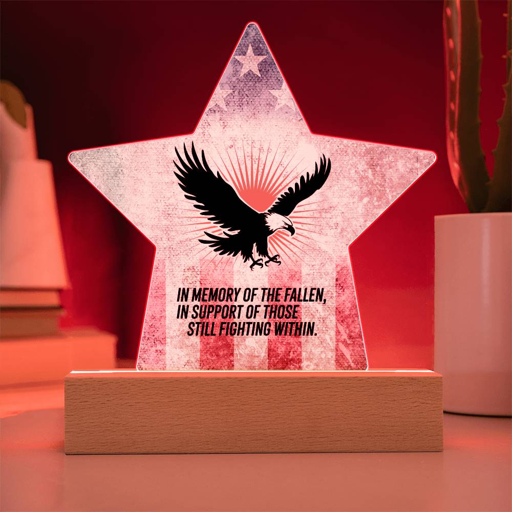 In Memory Of The Fallen: Printed Star 7" Acrylic Plaque: Honoring Heroes & Promoting Mental Health Awareness