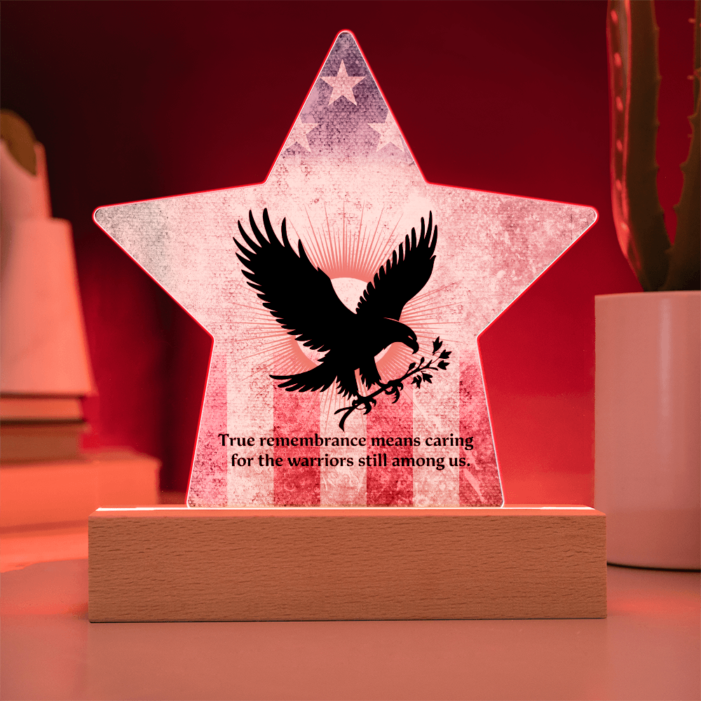 True Remembrance Means Caring: Printed Star 7" Acrylic Plaque: Honoring Heroes & Promoting Mental Health Awareness