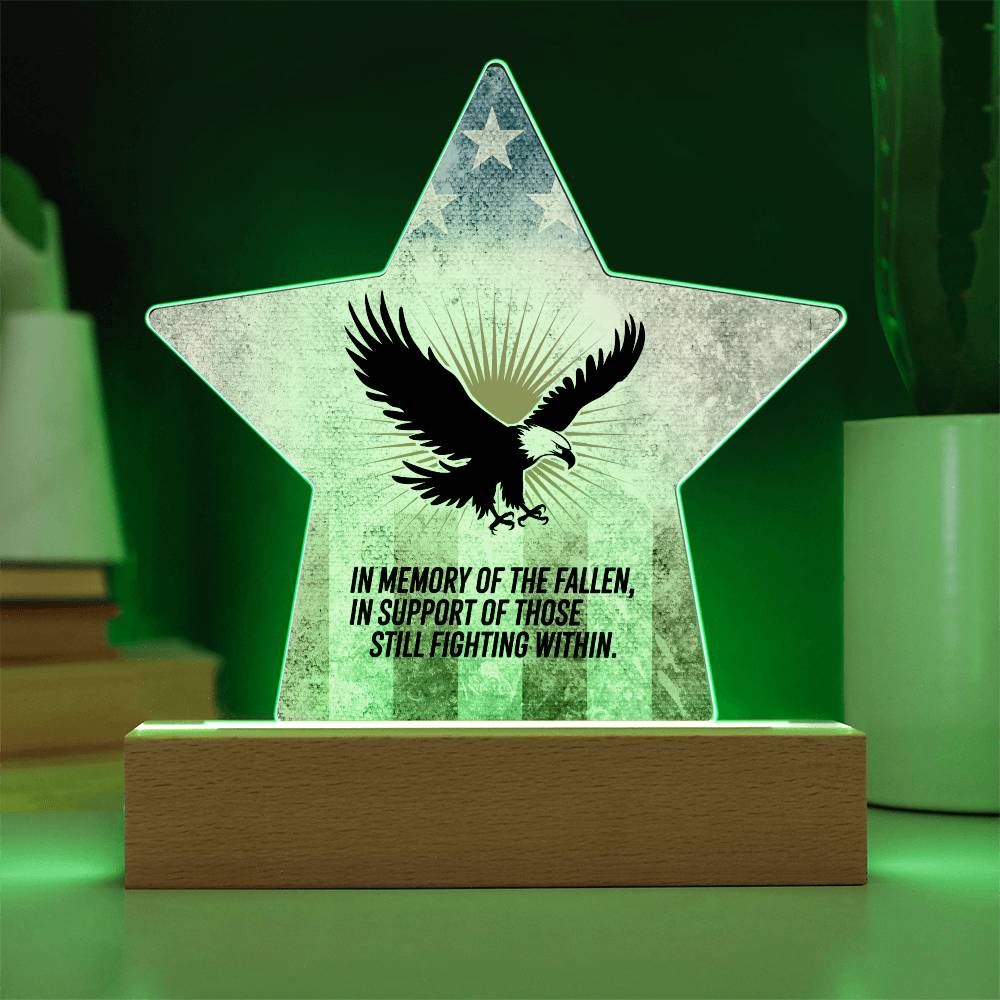 In Memory Of The Fallen: Printed Star 7" Acrylic Plaque: Honoring Heroes & Promoting Mental Health Awareness
