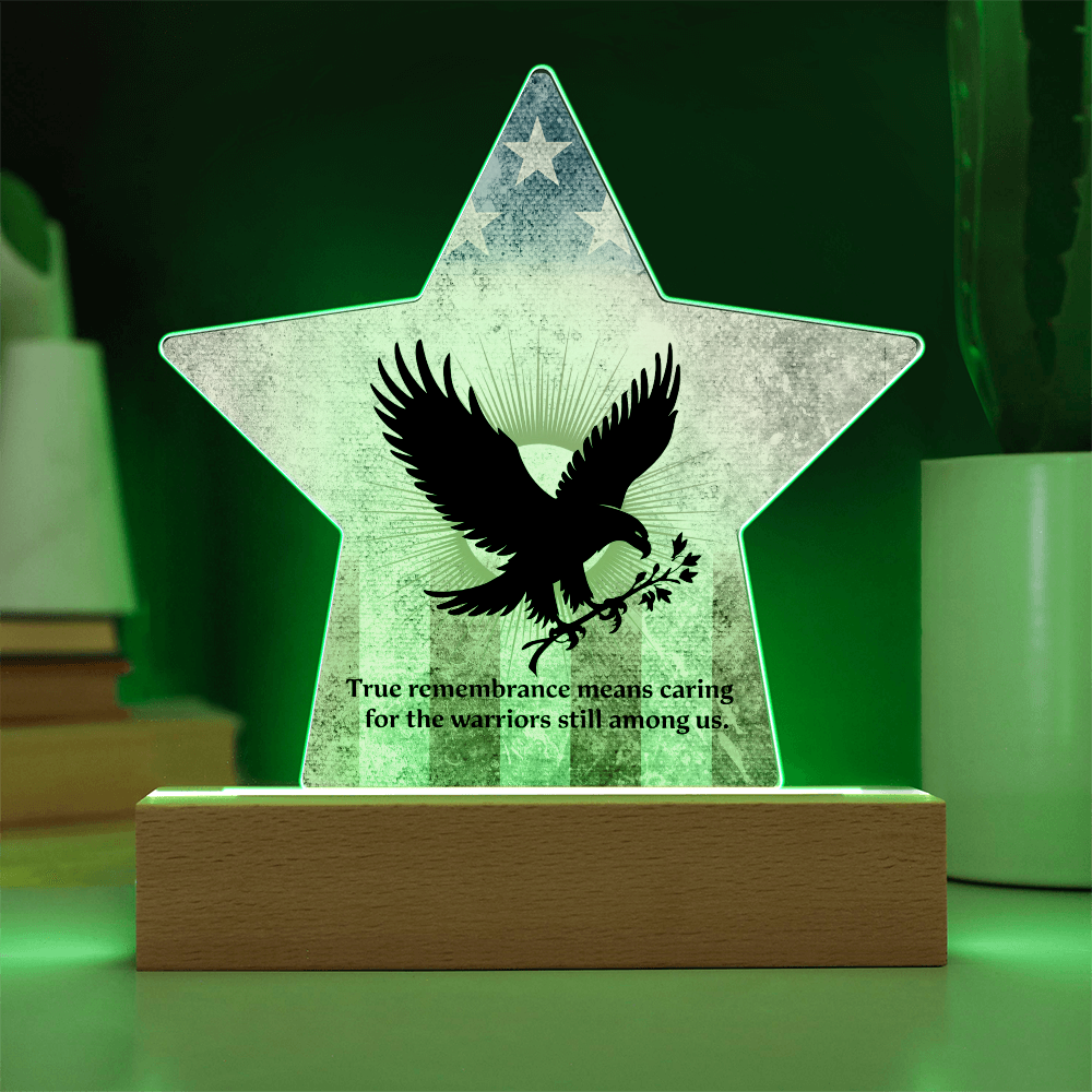 True Remembrance Means Caring: Printed Star 7" Acrylic Plaque: Honoring Heroes & Promoting Mental Health Awareness