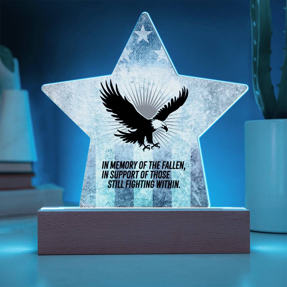 In Memory Of The Fallen: Printed Star 7" Acrylic Plaque: Honoring Heroes & Promoting Mental Health Awareness