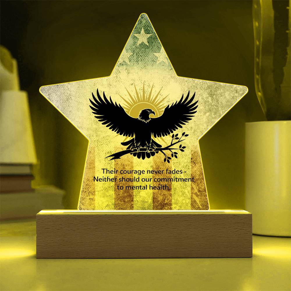 Their Courage Never Fades: Printed Star 7" Acrylic Plaque: Honoring Heroes & Promoting Mental Health Awareness