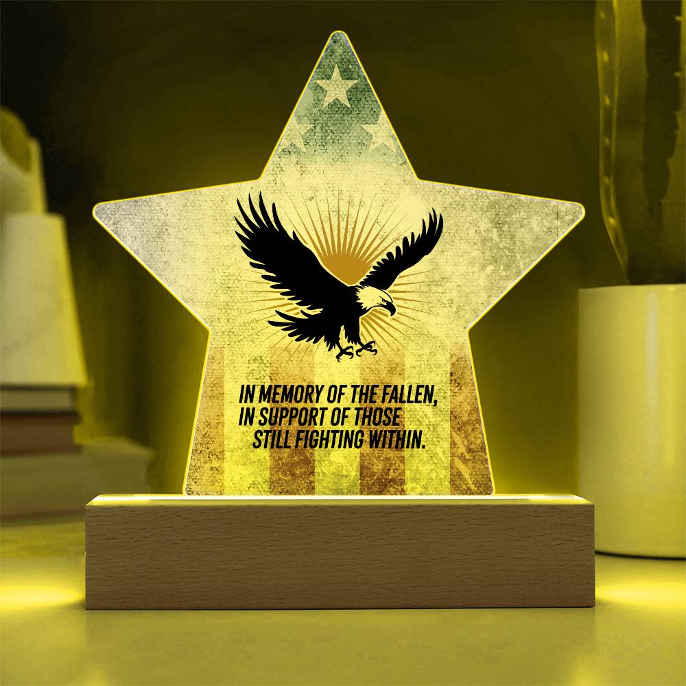 In Memory Of The Fallen: Printed Star 7" Acrylic Plaque: Honoring Heroes & Promoting Mental Health Awareness