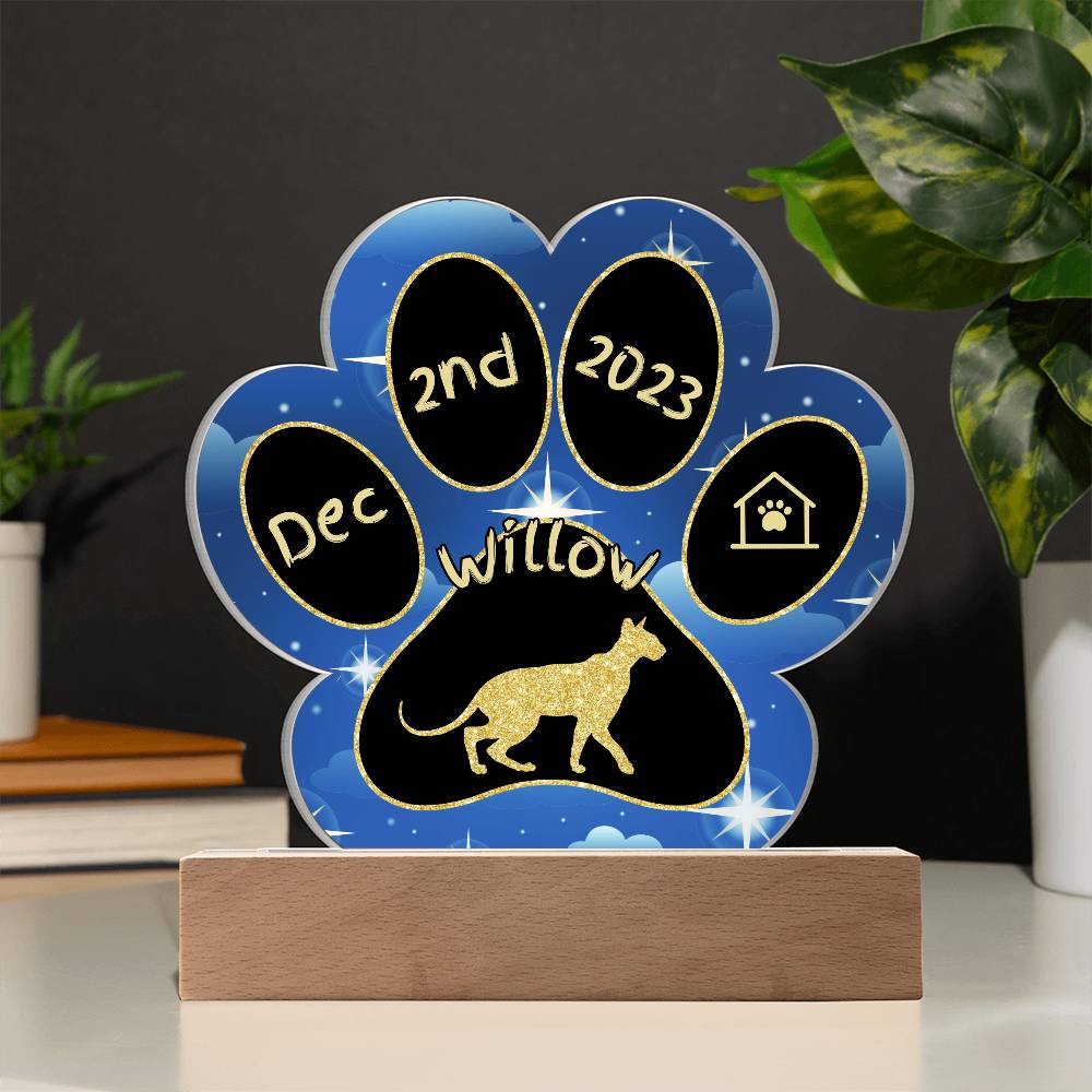 Peterbald cat personalized 7 inch Gotcha Day paw print acrylic plaque