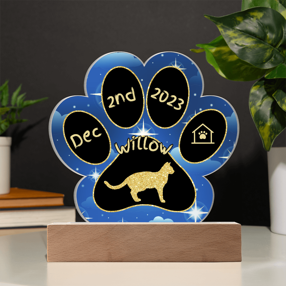 Ocicat cat 7 inch personalized Gotcha Day paw print acrylic plaque
